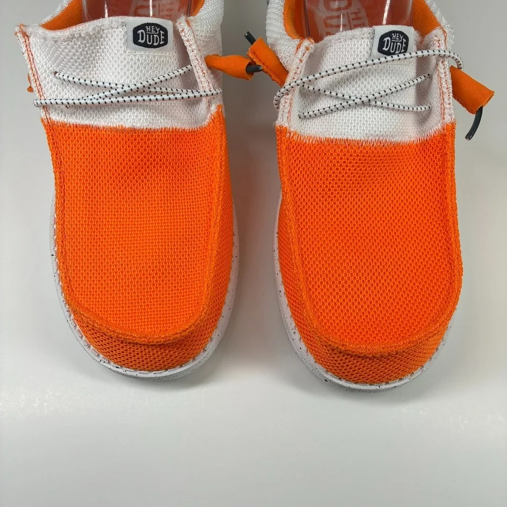 HEY DUDE Wally Tri Varsity Men's US 10 Orange White Mesh Casual Slip-On Shoes
